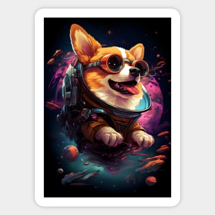 Corgi in Space Funny Welsh Corgi Pembroke Dog Lover Cyberpunk Sticker